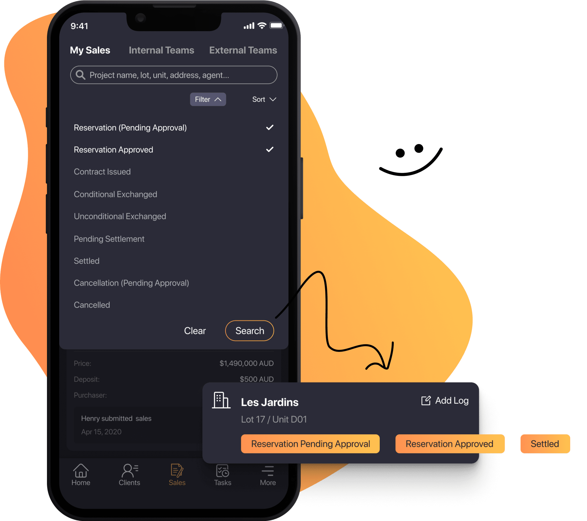 Arcanite sales tracking screen